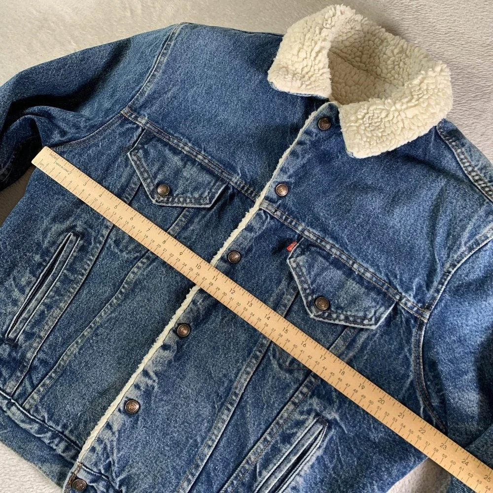 Vintage Levi's Sherpa Trucker Jacket Mens 42R Blue Denim Made USA 80s 70608 0216